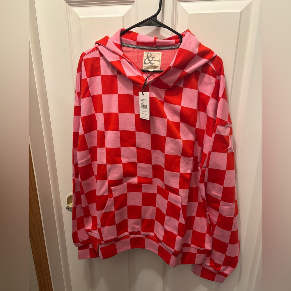 Ampersand Ave Pink and Red Checkered hoodie nwt